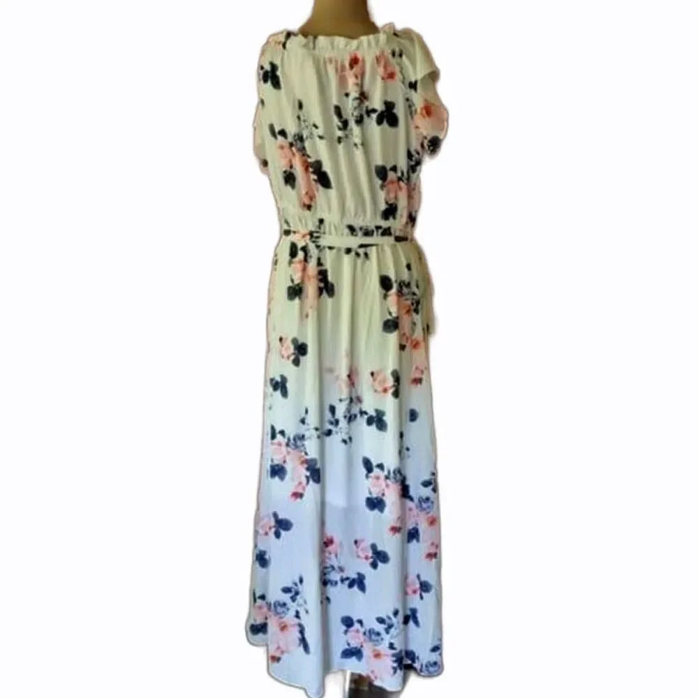 City Chic Lotus Tie White Off Shoulder Floral Maxi Dress Plus Size 24 NWT - Picture 6 of 7